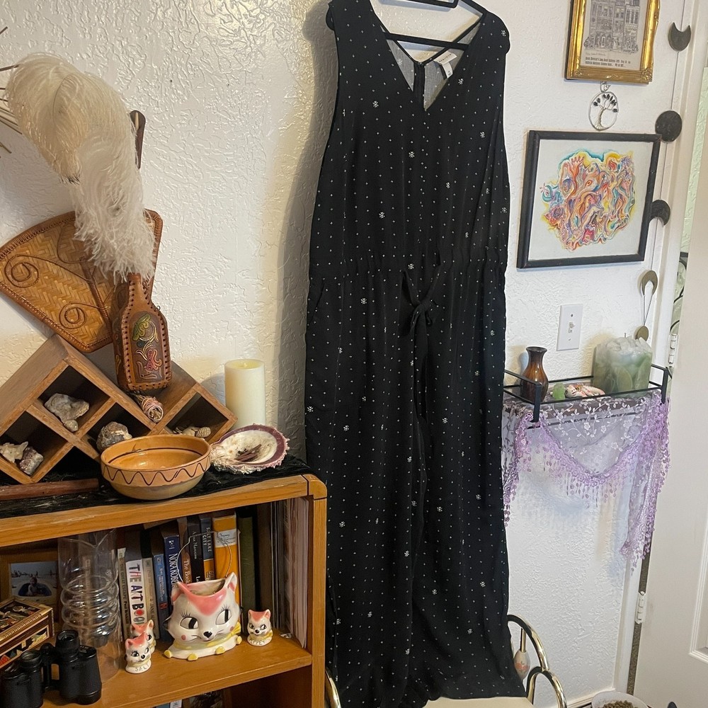 🌻Ava & Viv {1X} Black/White Sleeveless Pantsuit/Jumpsuit Wide Leg - Picture 4 of 9
